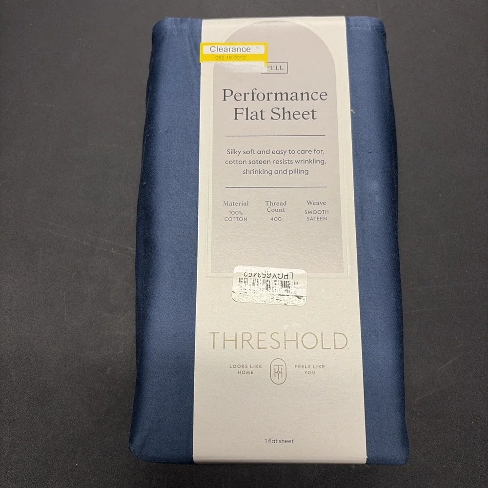 Full 400 Thread Count Performance Flat Sheet Metallic Blue Threshold Cotton 0629